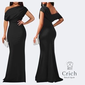 Black Off-Shoulder Evening Gown SIZE L/XL - NWOT